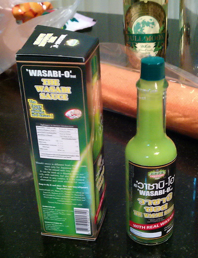 Wasabi-O, possible intentional copy of a trademark-infringing Japanese product, from Thailand (Tabasco --> Wasasco --> Wasabi-O)  Do unto others, bitches!